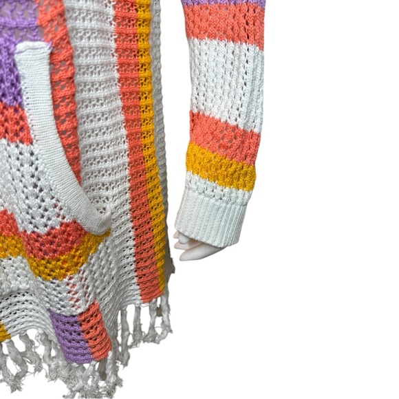 Torrid Open Stitch Boho Sweater Swim Cover Top Tunic 2X Crochet Fringe Striped - Picture 8 of 10